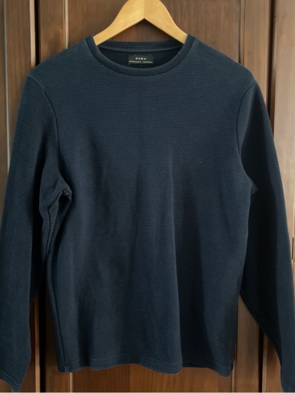 ZARA Men's Navy Blue Micro Ribbed Textured Long Sleeve Sweater Size M